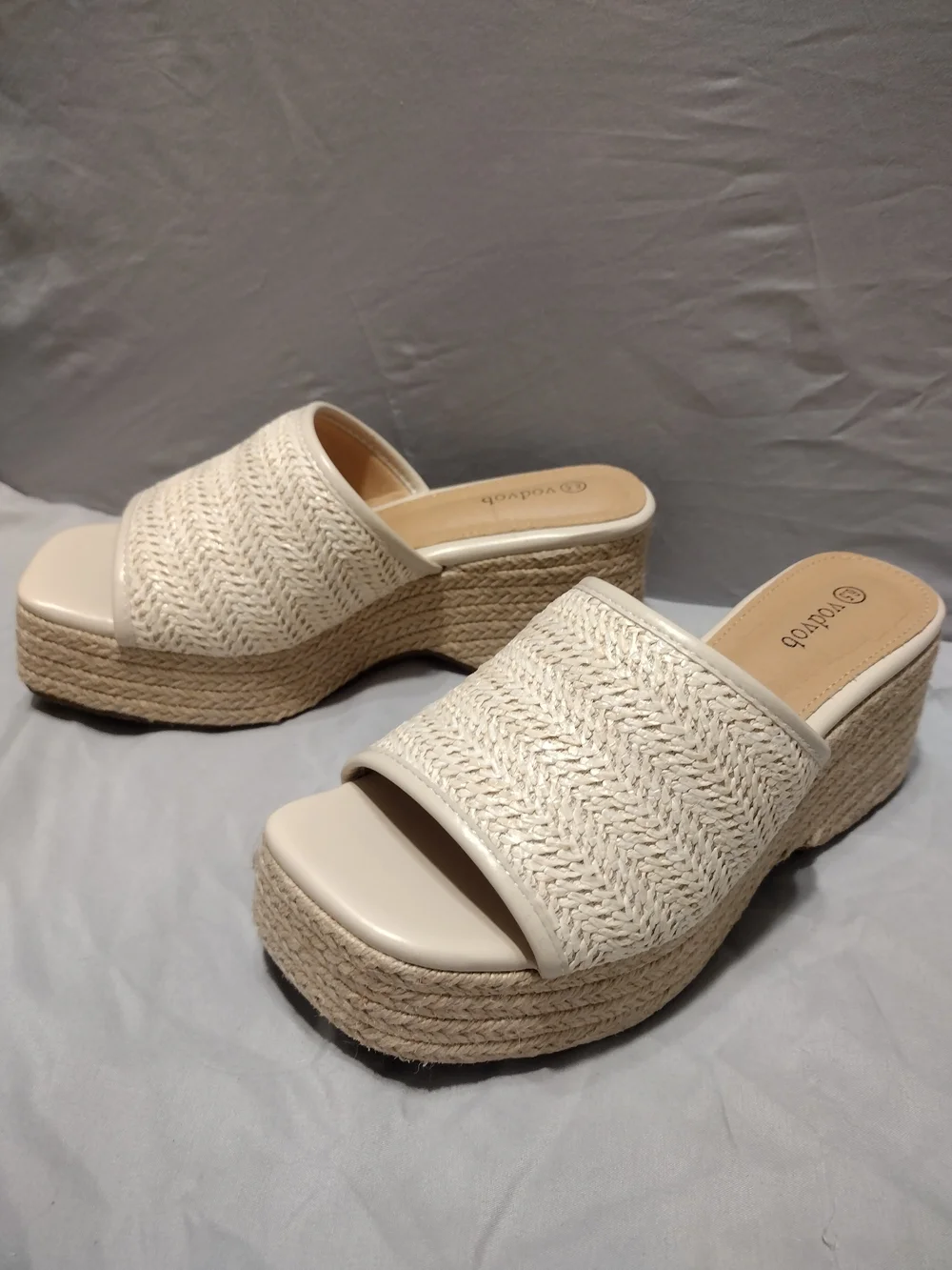 Vodvob Cream Woven Platform Slide Sandals 6.5